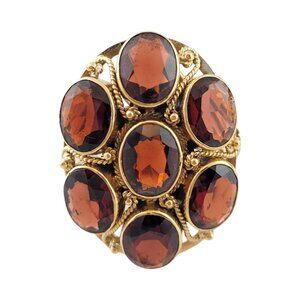 Vintage 14K Yellow Gold Almandine Garnet Cocktail Ring Size 6 #14774